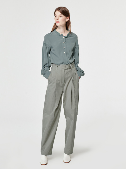 BELTED BAGGY PANTS-GREY