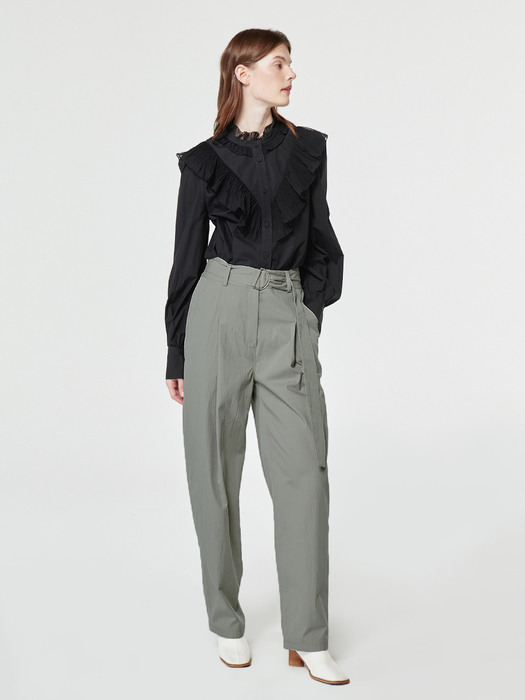 BELTED BAGGY PANTS-GREY