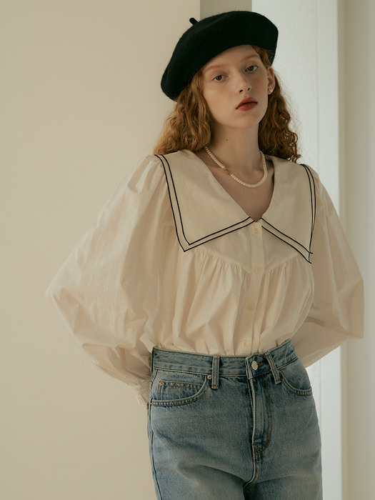 BELL COLLAR COTTON BLOUSE - IVORY