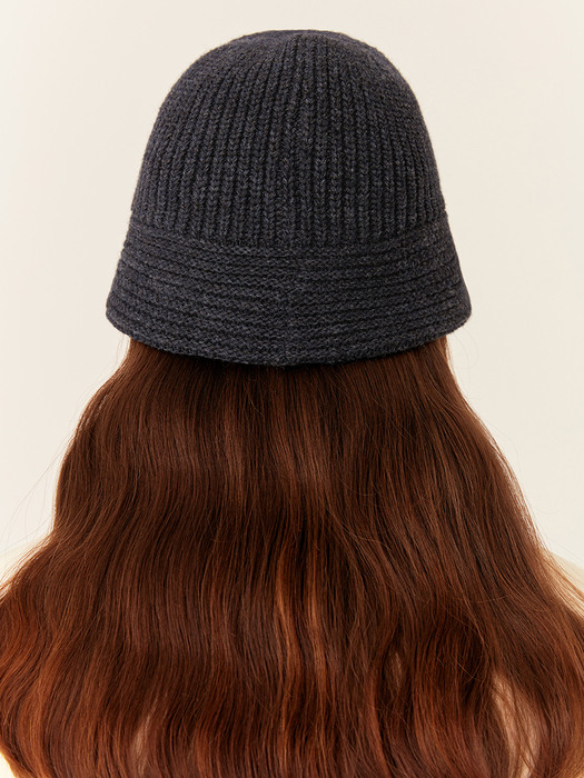 KNIT ROUND BUCKET HAT [NAVY]