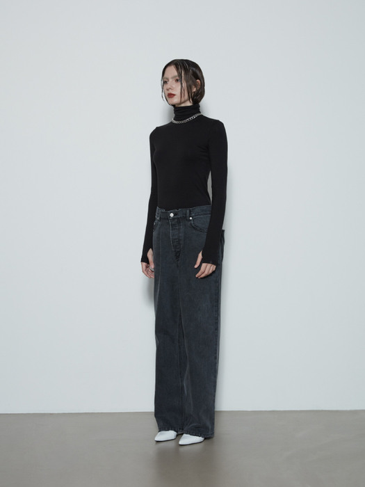 Pleated Wide Jeans (Black)