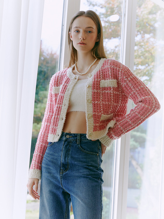 Tweed Knit Cardigan, Pink