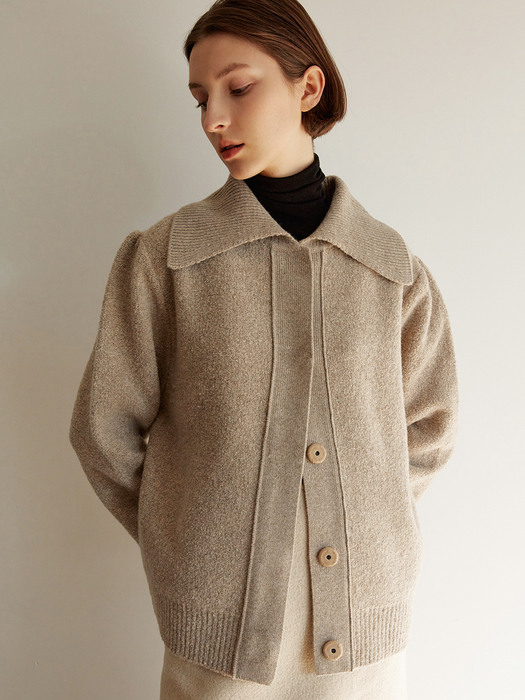 TOW BOUCLE CASHMERE COLLAR KNIT CARDIGAN_3 COLOR