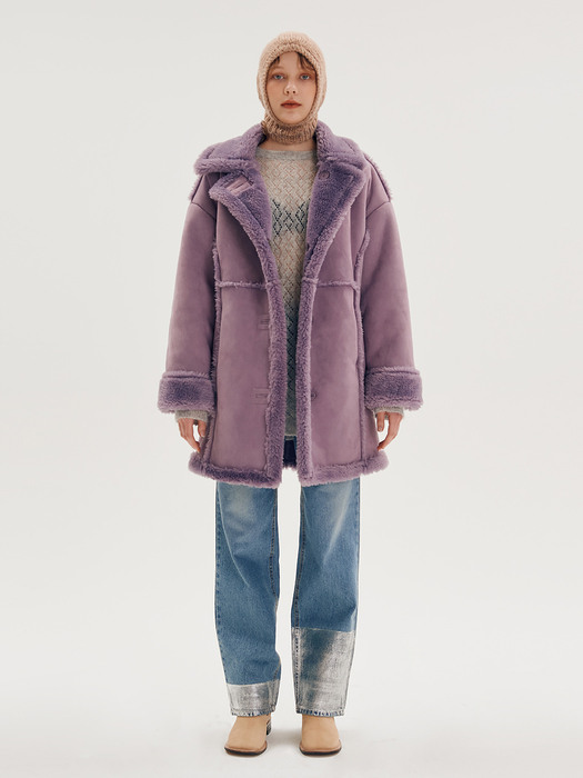 Reversible wool half coat [Purple/Beige]