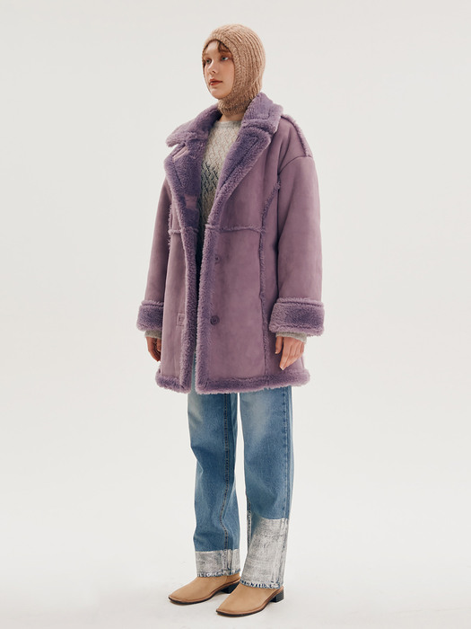 Reversible wool half coat [Purple/Beige]