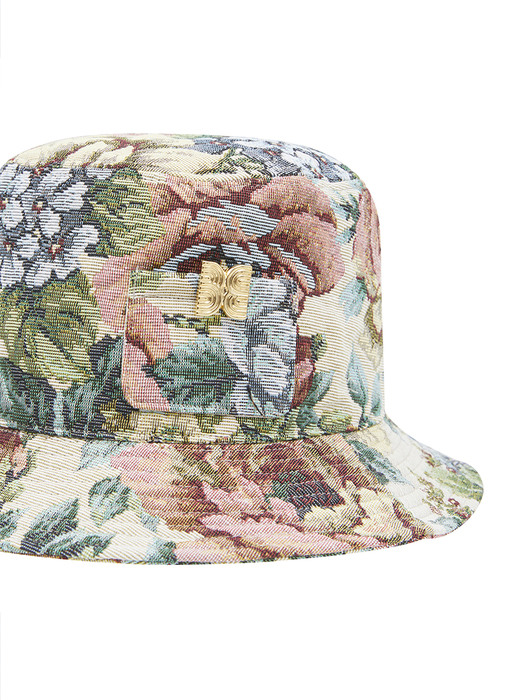 [EXCLUSIVE] Floral Jacquard Bucket Hat with Gold EENK Logo Clip - Beige Muilti