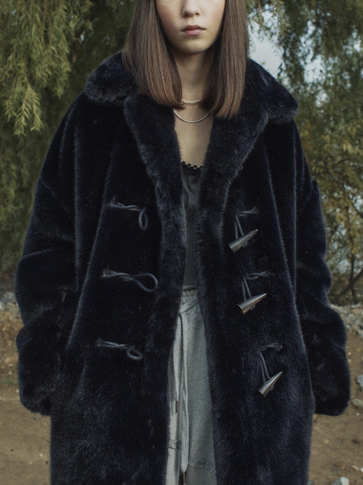 FAUX MINK LONG DUFFLE COAT