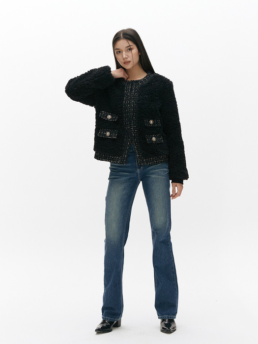 FUR TWEED JACKET(BLACK)