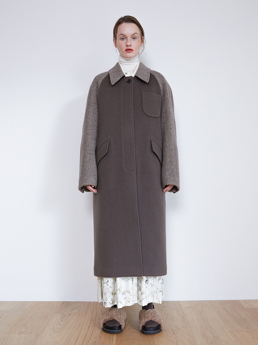 21FW_Patch-work Long Coat (Soft Brown)