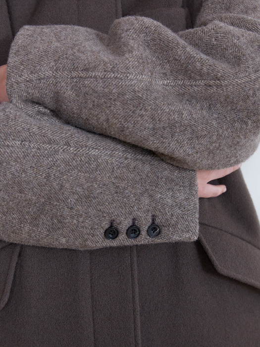 21FW_Patch-work Long Coat (Soft Brown)