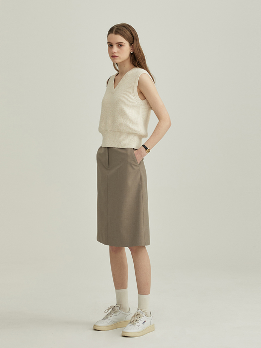 A-LINE MIDI SKIRT SOFT GREIGE_UDSK2A204I1