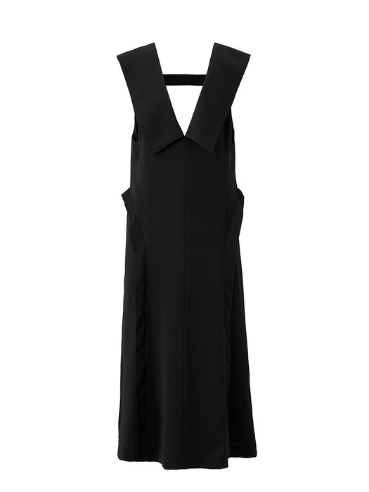 Collar point layered dress - Black