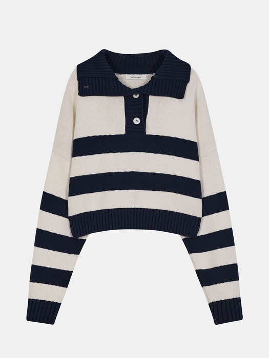 fog stripe sailor cropped knit (navy)