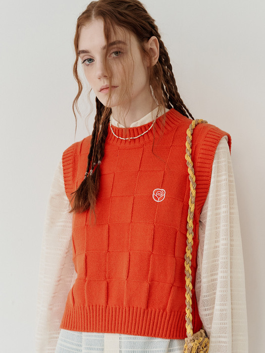 Rose Jacquard Knit Vest [ORANGE]