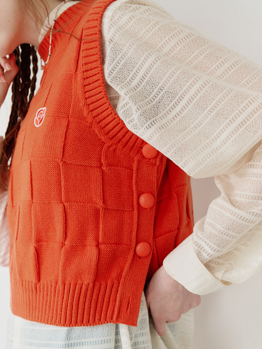 Rose Jacquard Knit Vest [ORANGE]