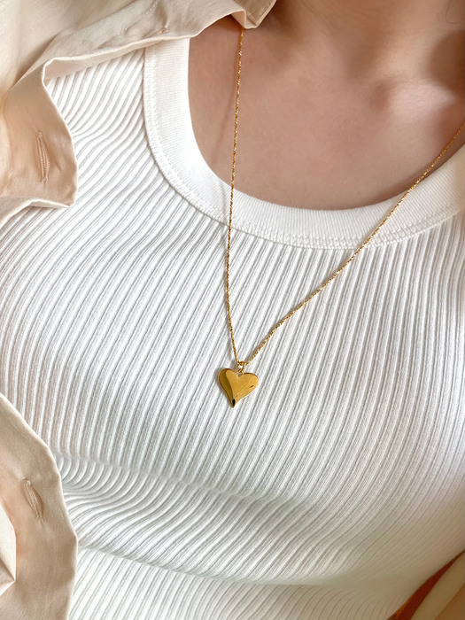 [silver925] plat heart long necklace (2color)