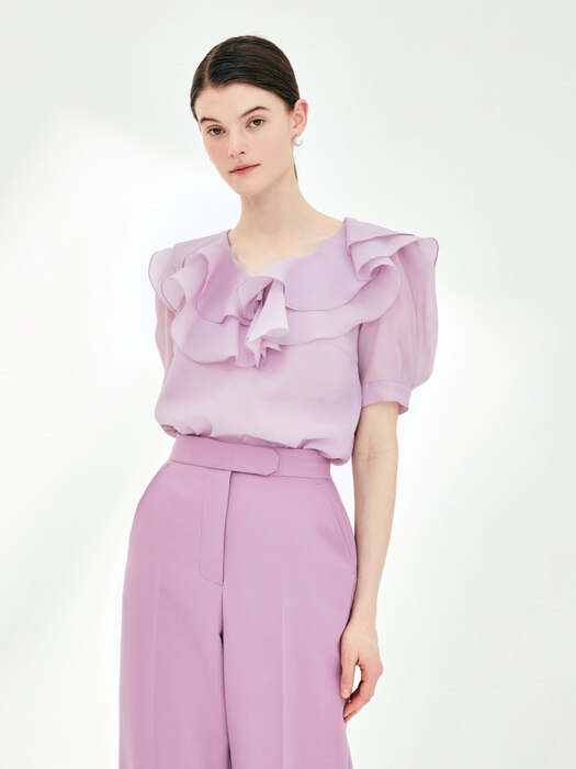 VALLERIE Organza ruffle blouse (Bright lavender)