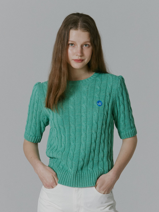 Vacation Handed Logo Cable Knit_Mint