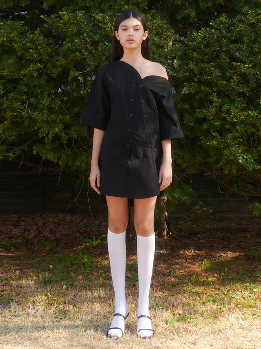 OXFORD TULIP MINI SHIRT DRESS (BLACK)