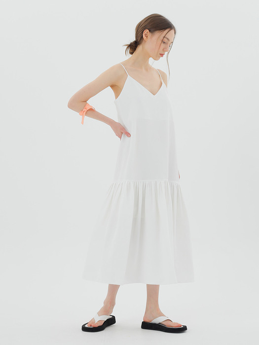 Belted Linen-Blend Midi Dress Ivory