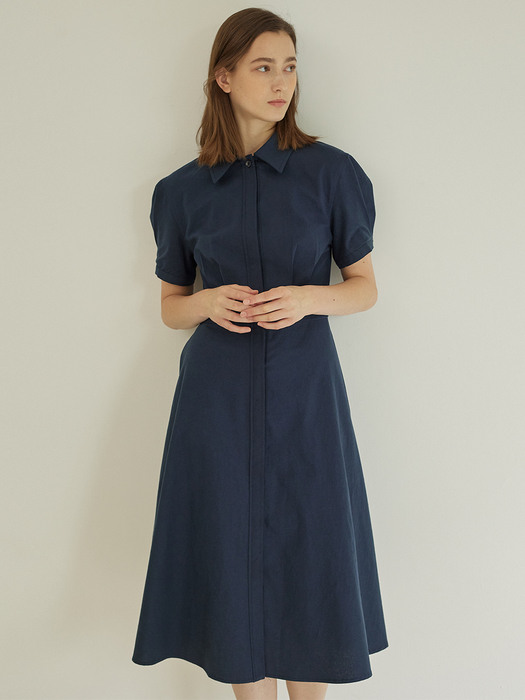 Linen Waist Line Shirt Dress 2 Color