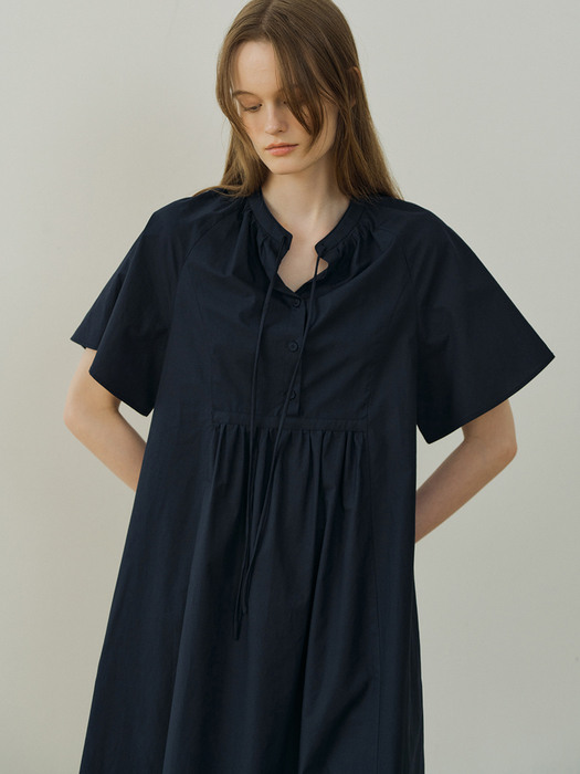 cotton shirring dress (dark navy)