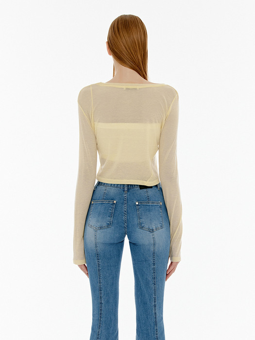 UNBALANCE NECK LOOSE CROP T-SHIRT - LIGHT YELLOW