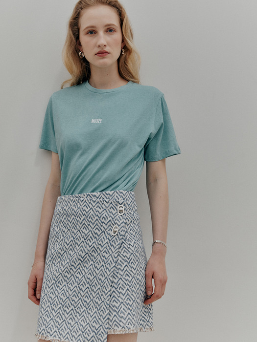 [리퍼브][Fabric From ITALY] LOU Bouton Tweed Skirt_Blue