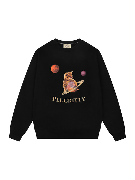 Pet me more kitten planet print sweatshirt Black Unisex