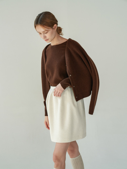 Simple wool knit cardigan (Brown)