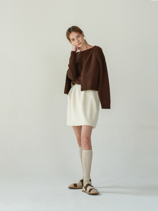 Simple wool knit cardigan (Brown)