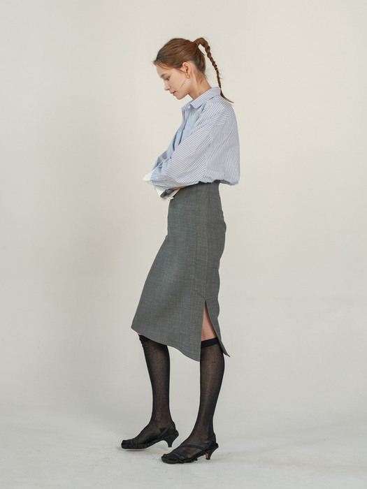 High waist wool skirt (Gray)