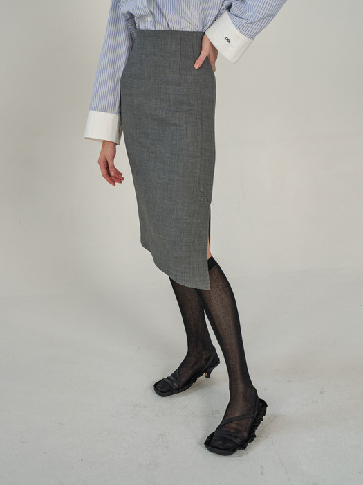 High waist wool skirt (Gray)