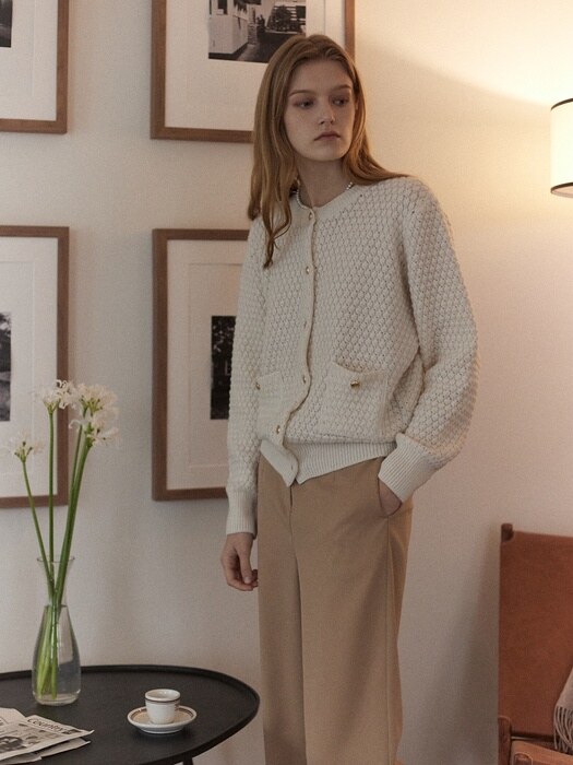 Tweed Goldish Knit Cardigan - Ivory