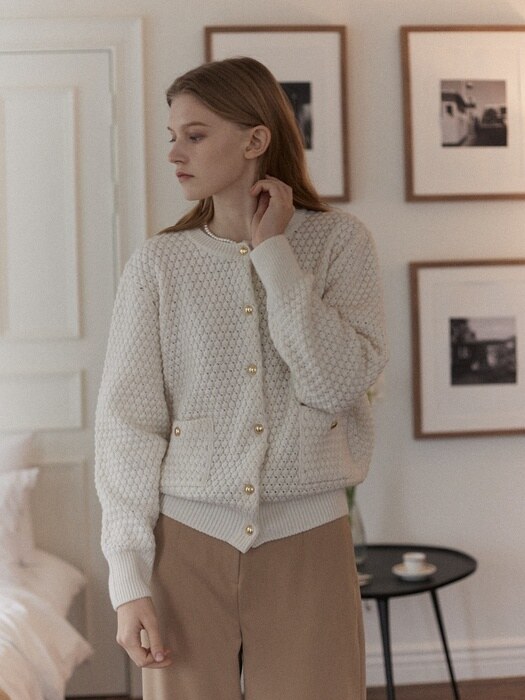 Tweed Goldish Knit Cardigan - Ivory