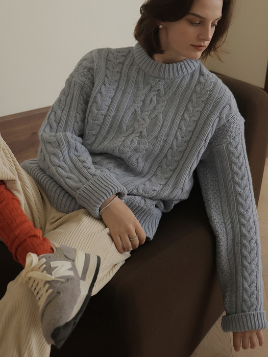 William Wool Cable Knit_Sky Blue