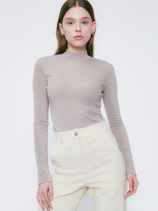 Lossy Half Neck Pola Knit Beige