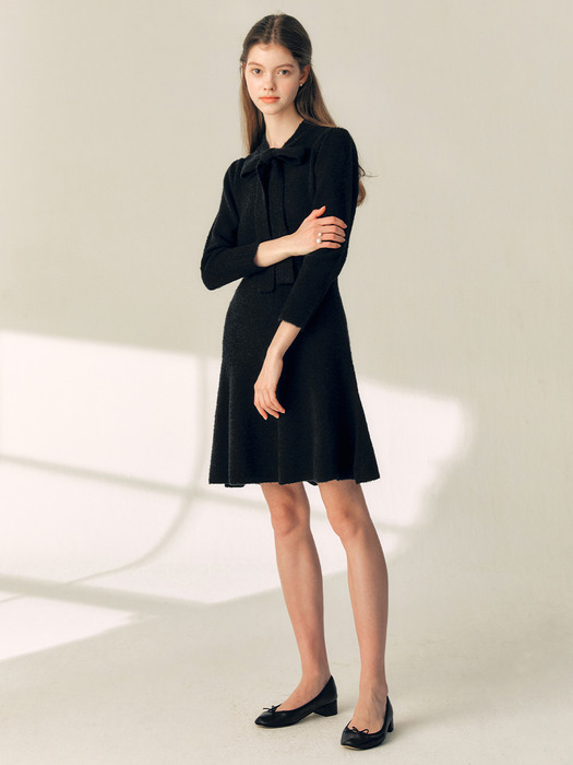 LAVINA Ribbon layered wool knit dress (Black)