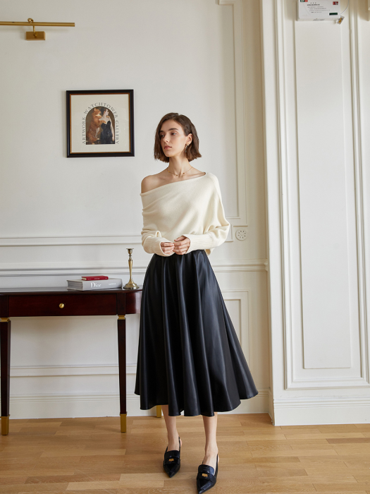 YY_Leather long slit skirt_BLACK