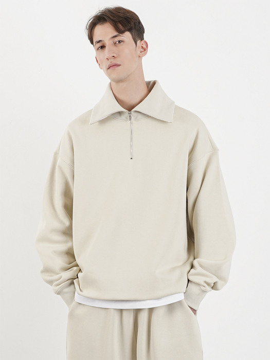 HIGH NECK ZIP-UP SWEAT SHIRT [NAPPING]_IVORY