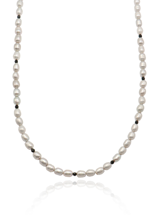 Onyx Gray Fresh-water-pearl Silver Necklace In 400 [Silver]