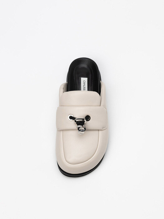 Baguette Puffy Footbed Slides in Ivory