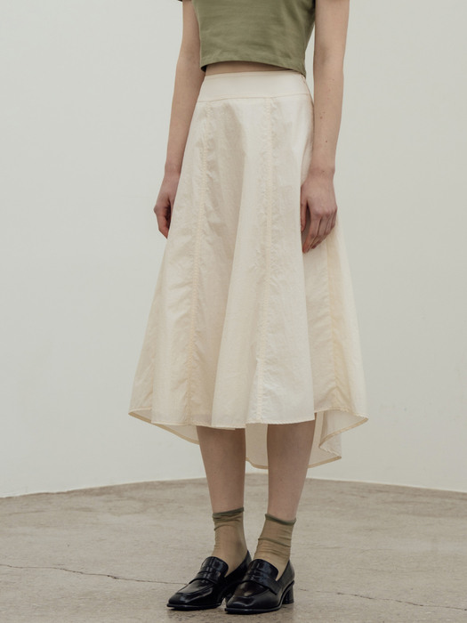 Long Flare Stitch Skirt_Ivory