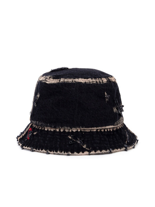 BBD Bleached Custom Smile Logo Denim Bucket Hat (Black)