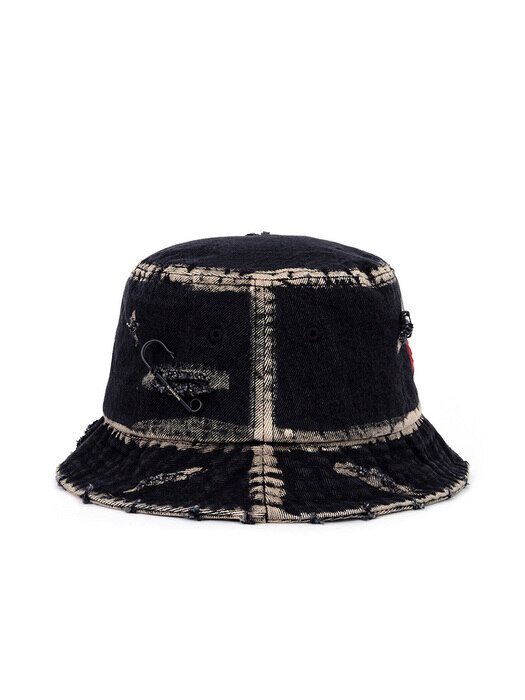 BBD Bleached Custom Smile Logo Denim Bucket Hat (Black)