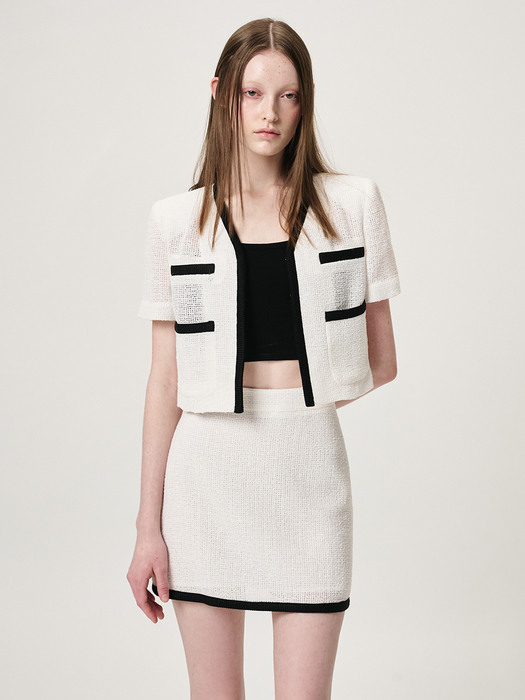 Summer Tweed Mini Skirt, White