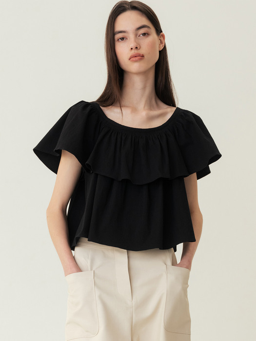 RESORT23 Gathered Waist Cotton Top Black