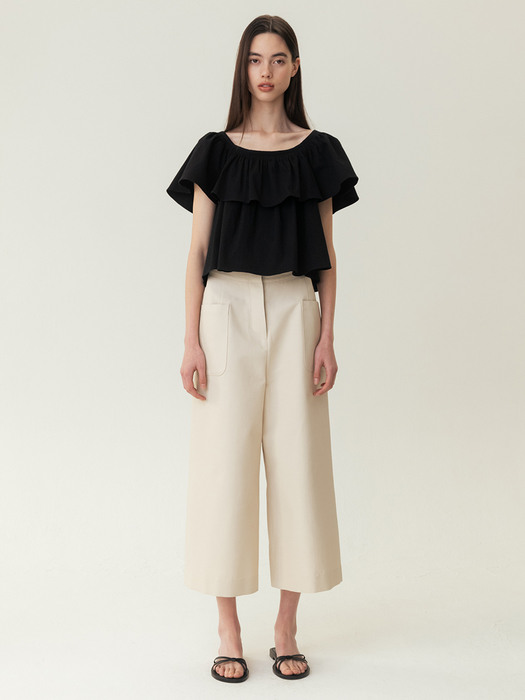 RESORT23 Gathered Waist Cotton Top Black