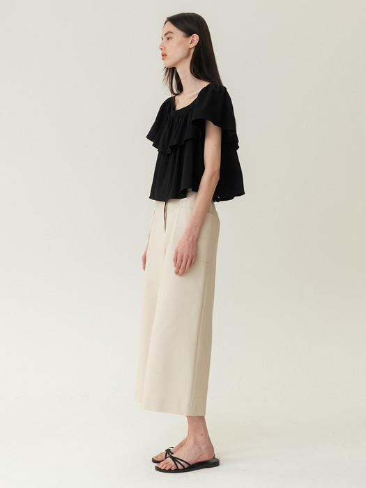 RESORT23 Gathered Waist Cotton Top Black