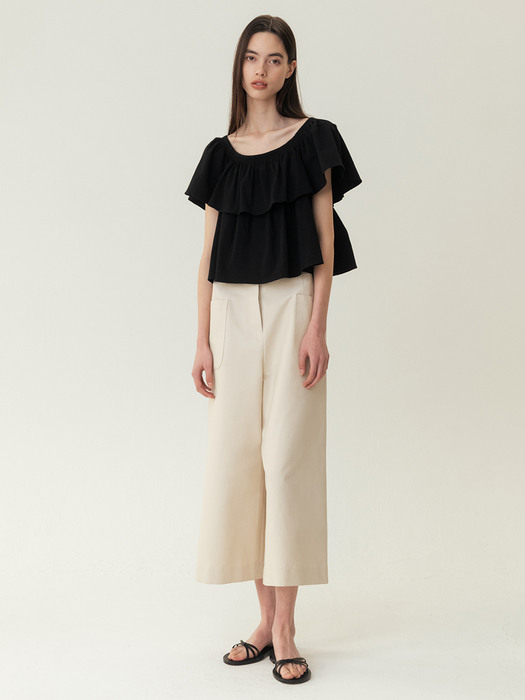 RESORT23 Gathered Waist Cotton Top Black